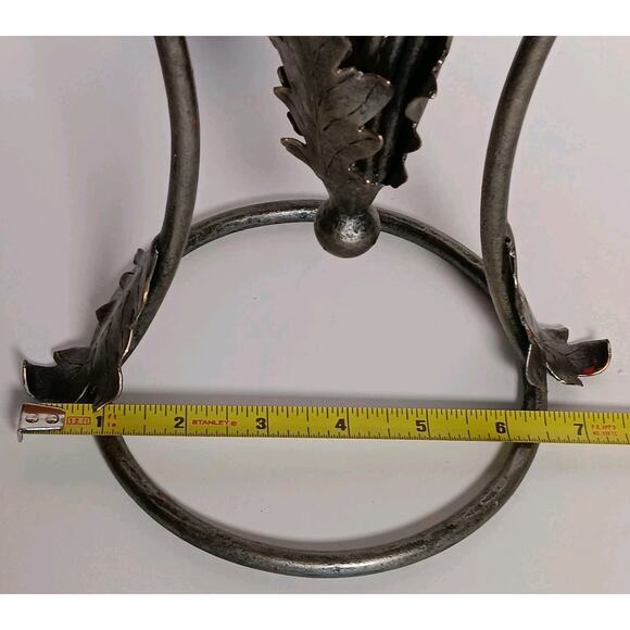 Amphora Vase Hand Blown Caged Green Glass Metal Leaves Stand 14.5" - Picture 12 of 16